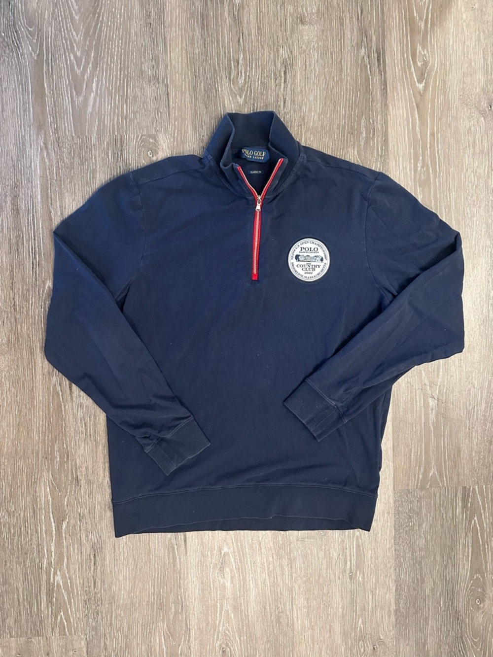 Ralph Lauren Navy Zip-Up Sweater with Red Zip Placket